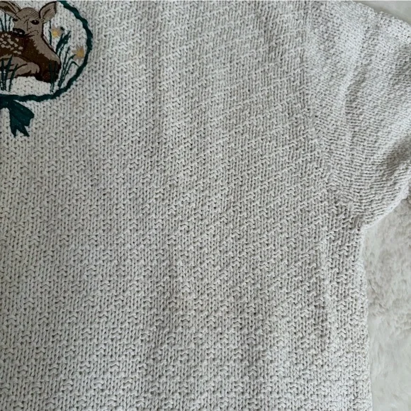 Vintage knit cream colored Fawn/ baby deer sweater - Picture 7 of 13